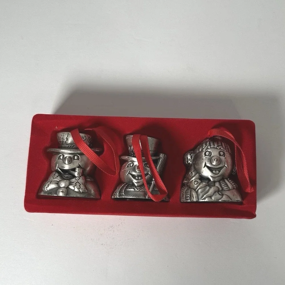 Vintage 1995 Home For The Holidays Snowman‎ Bell Ornaments Set of 3 Silver